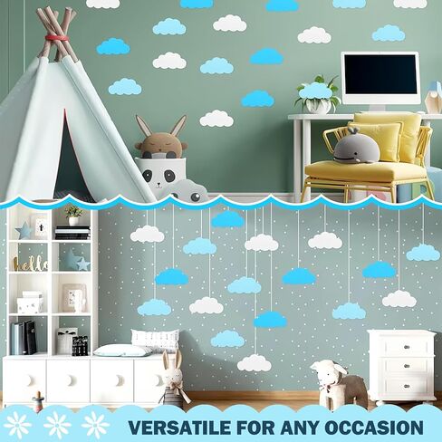 Cloud Wall Decals & Cutouts - Cloud Decor for Nursery, Home, Classroom & Party - 120Pcs Blue and White Clouds, Thick Cardstock, Easy Peel and Stick, Removable Decorations in Saudi Arabia