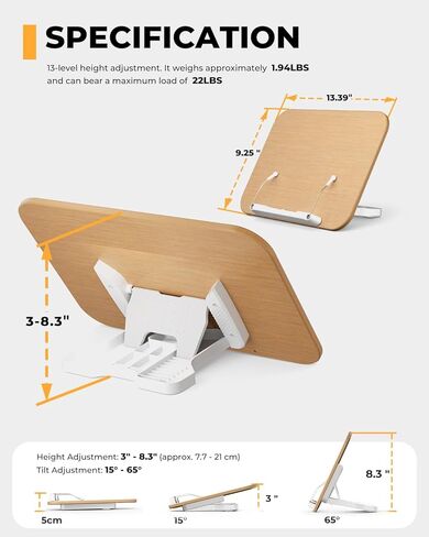 Adjustable Book Stand for Reading, 13 Height Levels Book Holder, Hands-Free Desktop Book Stand with Page Clips, Foldable Book Stand for Textbooks, Cookbooks, Tablets & Study in Kuwait