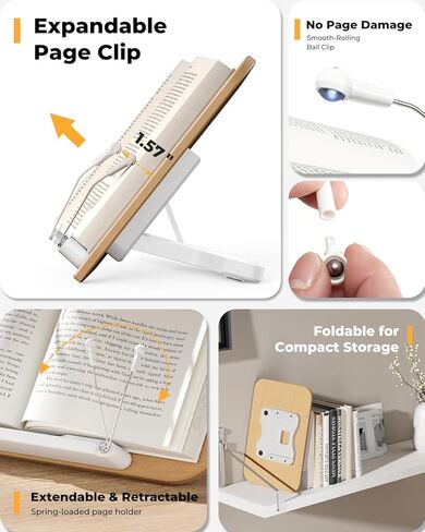 Adjustable Book Stand for Reading, 13 Height Levels Book Holder, Hands-Free Desktop Book Stand with Page Clips, Foldable Book Stand for Textbooks, Cookbooks, Tablets & Study in Kuwait