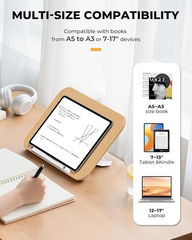 Adjustable Book Stand for Reading, 13 Height Levels Book Holder, Hands-Free Desktop Book Stand with Page Clips, Foldable Book Stand for Textbooks, Cookbooks, Tablets & Study in Kuwait