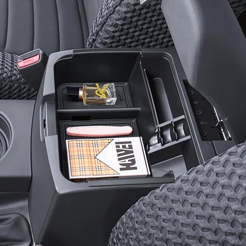Center Console Organizer Compatible with 2005-2021 Nissan Frontier Interior Accessories Middle Armrest Storage Box Insert Compartment Tray Hidden Storage Space with Rubber Mats, Black in Saudi Arabia