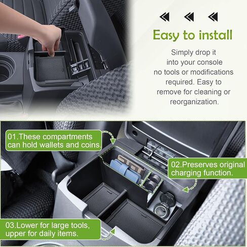Center Console Organizer Compatible with 2005-2021 Nissan Frontier Interior Accessories Middle Armrest Storage Box Insert Compartment Tray Hidden Storage Space with Rubber Mats, Black in Saudi Arabia