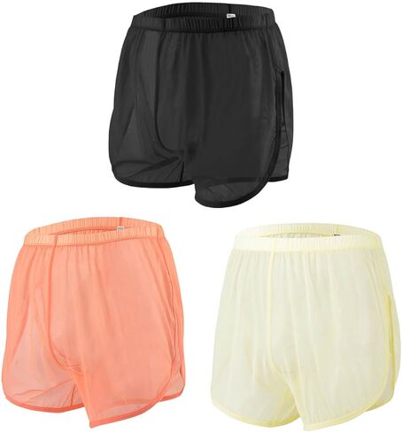 Mens See Through Boxers Ice Silk Sheer Underwear Sexy Mesh Transparent Shorts in Kuwait