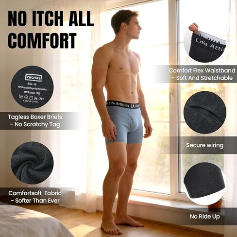 Men's 100% Merino wool boxer briefs, 200g/m² Superfine Merino Wool, No Ride Up & Odor resistant wool underwear in Saudi Arabia