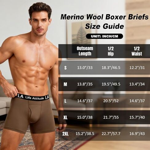 Men's 100% Merino wool boxer briefs, 200g/m² Superfine Merino Wool, No Ride Up & Odor resistant wool underwear in Saudi Arabia