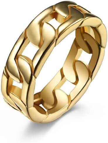 Cuban Link Rings for Men, Stainless Steel 7mm Wide Chain Band Ring Size 7-12 in Kuwait