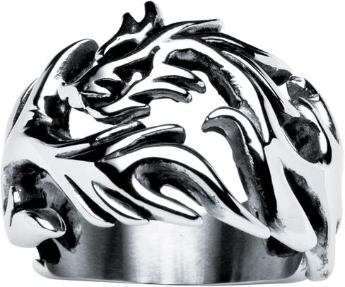 PalmBeach Men's Stainless Steel Antiqued Dragon Cutout Ring Sizes 9-16 Size 15 in Saudi Arabia