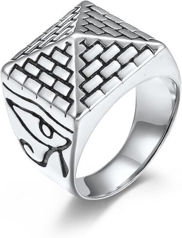 Egyptian Pyramid & Horus Eye Ring, Silver/Gold/Black Titanium Steel Men's/Women's Ancient Egypt Jewelry in Kuwait