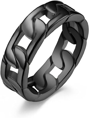Cuban Link Rings for Men, Stainless Steel 7mm Wide Chain Band Ring Size 7-12 in Saudi Arabia