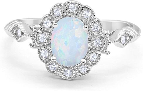 Blue Apple Co. Oval Art Deco Halo Wedding Enagement Bridal Ring Oval Round Cubic Zirconia 925 Sterling Silver in Saudi Arabia