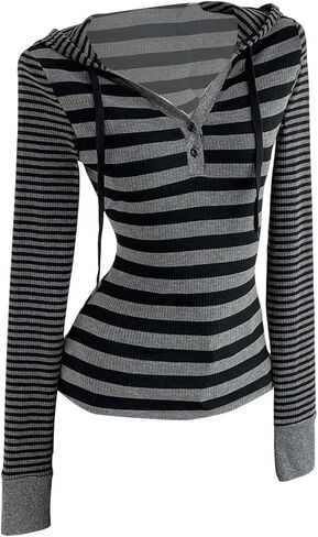 SOLY HUX Women's Striped T Shirt Long Sleeve Hoodies Tee Y2k Tops Fall Clothes in Saudi Arabia