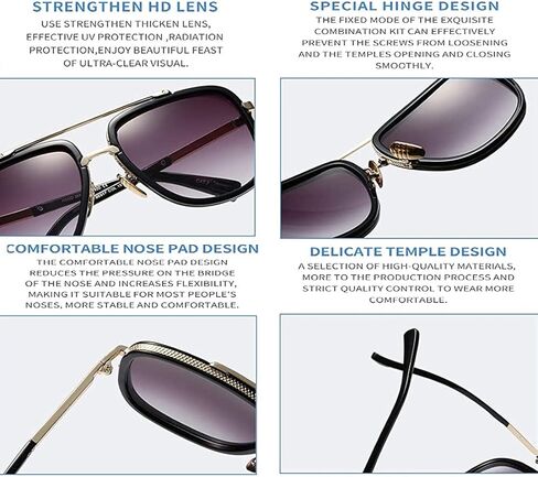 GALAXYLENSE Tony Stark Peter Parker Edith Retro Vintage Squared Glasses - Iron Men Spider Men Sunglasses - 3 Color Lens in Saudi Arabia