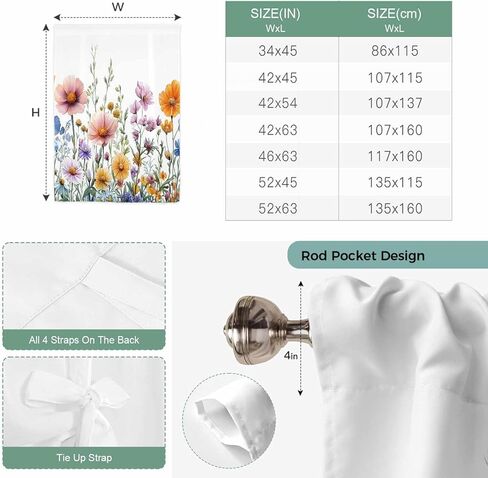Spring Floral Tie Up Curtains for Window, Yellow Pink Flowers Farmhouse Thermal Insulated Balloon Shade Adjustable Rod Pocket Curtains Valance Panels for Kitchen Bathroom Café 34'' x 45'' in Saudi Arabia
