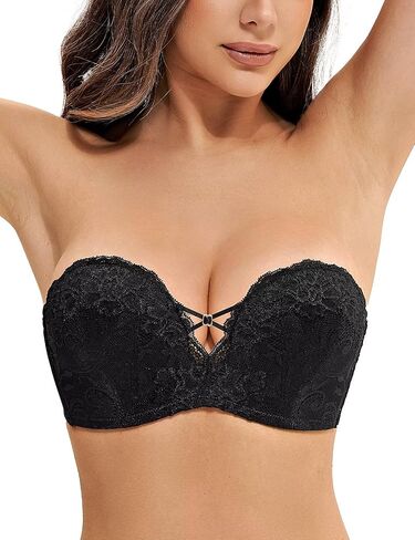 Deyllo Women's Lace Strapless Bra, Wirefree Bralette, Thin Padded, Anti-Slip Strap Back, Comfort Fit for Dresses in Saudi Arabia