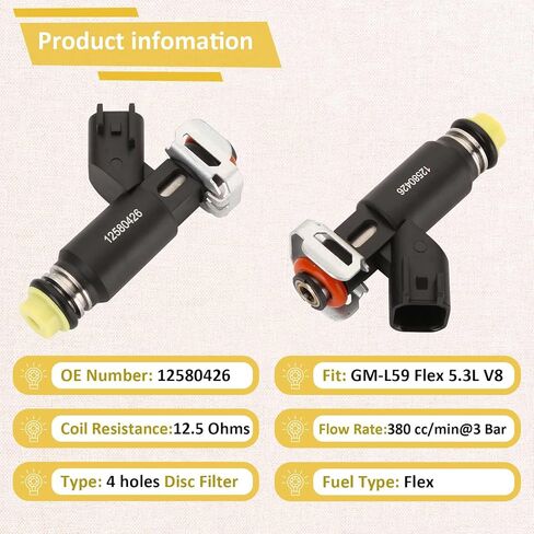 L59-Vortec 5.3 Flex Fuel Injectors,Compatible with/Chevy 5.3 Tahoe Silverado Suburban 2002-2006,Compatible with/GMC Yukon Xl Sierra |OE#12580426| in Saudi Arabia
