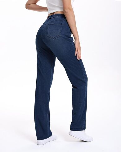 Women's Straight Leg Jeans Stretch Sweatpant Jeans Pull on High Waisted Comfort Soft Denim Pants in Saudi Arabia