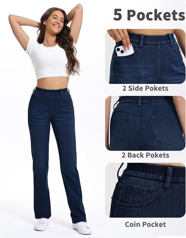 Women's Straight Leg Jeans Stretch Sweatpant Jeans Pull on High Waisted Comfort Soft Denim Pants in Saudi Arabia