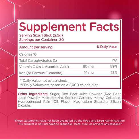 عبوات دكتور تي للقوة الحديدية أثناء التنقل - مسحوق مباشر إلى الفم - يعزز إنتاج خلايا الدم الحمراء، ويعزز مستويات الطاقة، ويعزز نقل الأكسجين الأمثل - 30 عبوة مريحة تقدم مرة واحدة in Kuwait