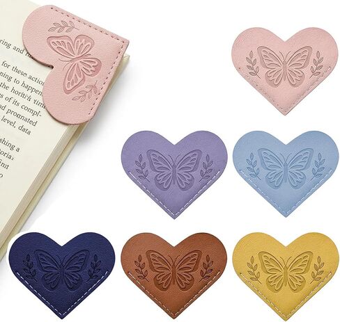 Leather Heart Bookmarks for Women - 6 Pcs Butterfly Embossed Corner Page Bookmarks, Cute PU Leather Book Marks Gift for Book Lovers Teachers Students, Butterfly Gifts for Women Reading Accessories in Saudi Arabia