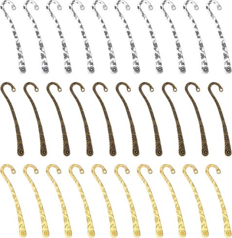 30 قطعة من إشارة مرجعية معدنية بـ 3 ألوان، مشبك إشارة مرجعية منحوت عتيق، خطاف دبوس شعر للإشارات المرجعية مع حلقة لمحبي الكتب واللوازم المكتبية للمعلمين وصناعة المجوهرات in Kuwait