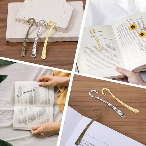 30 قطعة من إشارة مرجعية معدنية بـ 3 ألوان، مشبك إشارة مرجعية منحوت عتيق، خطاف دبوس شعر للإشارات المرجعية مع حلقة لمحبي الكتب واللوازم المكتبية للمعلمين وصناعة المجوهرات in Kuwait