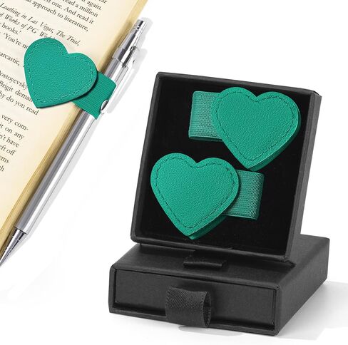 2Pcs Magnetic Leather Heart Bookmarks with Pen Holder, Cute Book Markers Clip with Gift Box, Reading Accessories for Book Lovers Women Teachers Students, Teal in Saudi Arabia