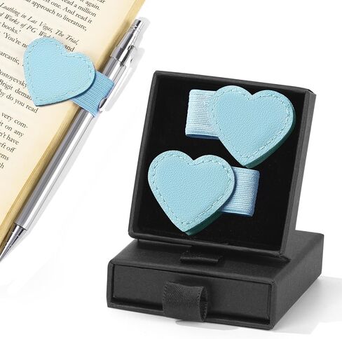2Pcs Magnetic Leather Heart Bookmarks with Pen Holder, Cute Book Markers Clip with Gift Box, Reading Accessories for Book Lovers Women Teachers Students, Teal in Saudi Arabia