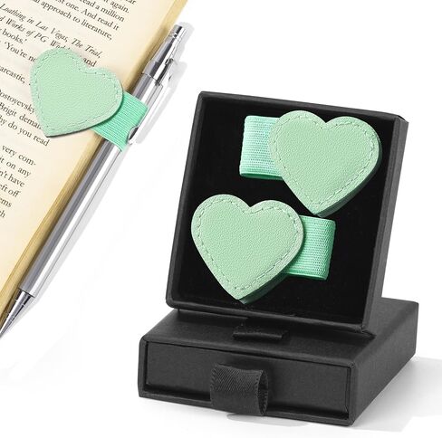 2Pcs Magnetic Leather Heart Bookmarks with Pen Holder, Cute Book Markers Clip with Gift Box, Reading Accessories for Book Lovers Women Teachers Students, Teal in Saudi Arabia