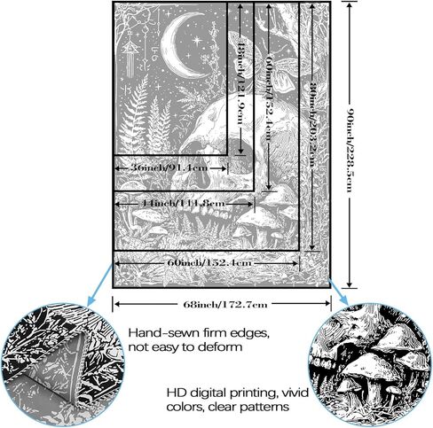 lifeella نسيج الجمجمة القوطية، رعب القمر الهيكل العظمي فراشة جدار الفن لغرفة النوم غرفة الجرونج ديكور عمودي، أبيض وأسود 44x60 بوصة in Kuwait