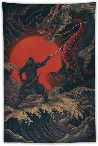 JYOUQOC Samurai And Dragon Tapestry Wall Decor Large Wall Art Backdrop Flag Hanging for Bedroom Living Room Dorm Office 40"×60" in Saudi Arabia