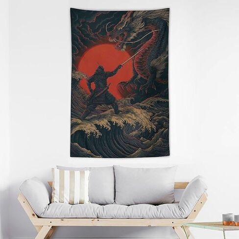 JYOUQOC Samurai And Dragon Tapestry Wall Decor Large Wall Art Backdrop Flag Hanging for Bedroom Living Room Dorm Office 40"×60" in Saudi Arabia