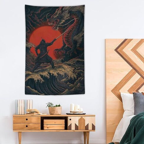 JYOUQOC Samurai And Dragon Tapestry Wall Decor Large Wall Art Backdrop Flag Hanging for Bedroom Living Room Dorm Office 40"×60" in Saudi Arabia