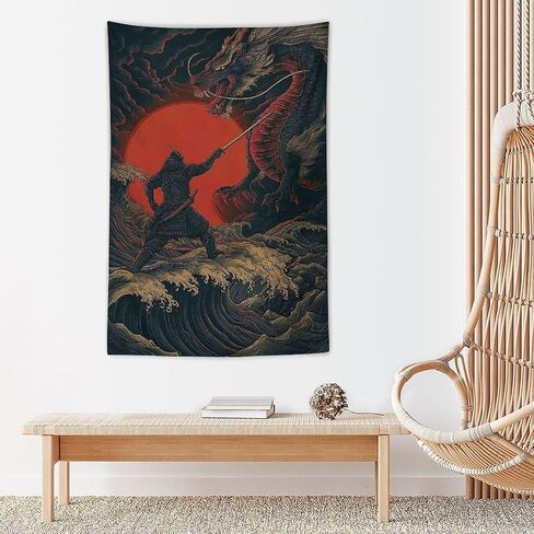 JYOUQOC Samurai And Dragon Tapestry Wall Decor Large Wall Art Backdrop Flag Hanging for Bedroom Living Room Dorm Office 40"×60" in Saudi Arabia