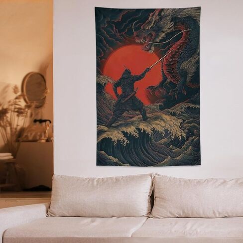 JYOUQOC Samurai And Dragon Tapestry Wall Decor Large Wall Art Backdrop Flag Hanging for Bedroom Living Room Dorm Office 40"×60" in Saudi Arabia