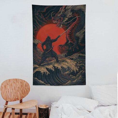 JYOUQOC Samurai And Dragon Tapestry Wall Decor Large Wall Art Backdrop Flag Hanging for Bedroom Living Room Dorm Office 40"×60" in Saudi Arabia