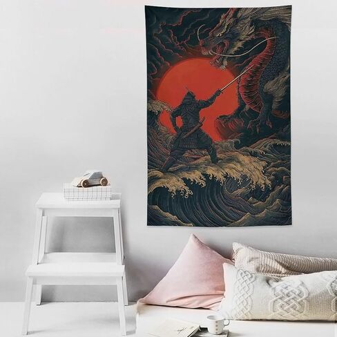JYOUQOC Samurai And Dragon Tapestry Wall Decor Large Wall Art Backdrop Flag Hanging for Bedroom Living Room Dorm Office 40"×60" in Saudi Arabia