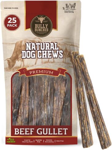 Bully Bunches All Natural 6 Inch Beef Jerky Sticks – Soft and Crunchy Gullet Chews - Odor Free, Rawhide Free, Chemical Free – Safe, Healthy and Nutritious Dog Treats for Light Chewers, 25 Pk in Kuwait