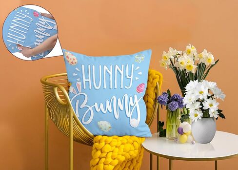 Hexagram Easter Pillow Covers 18x18 Set of 4, Easter Decorations for Sofa, Indoor, Outdoor, Decorative Blue Pink Buffalo Plaid Bunny Pillow Cover Spring Decor for Home in Kuwait