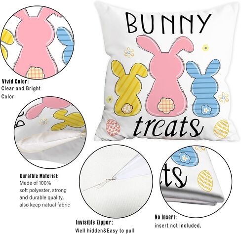 Hexagram Easter Pillow Covers 18x18 Set of 4, Easter Decorations for Sofa, Indoor, Outdoor, Decorative Blue Pink Buffalo Plaid Bunny Pillow Cover Spring Decor for Home in Kuwait