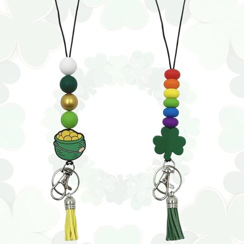 St Patricks Day Teacher Lanyard with Cute Leprechaun Beads, St Patricks Day Lanyard Breakaway Clasp for ID Badges, Fit for School and Classroom Use in Kuwait