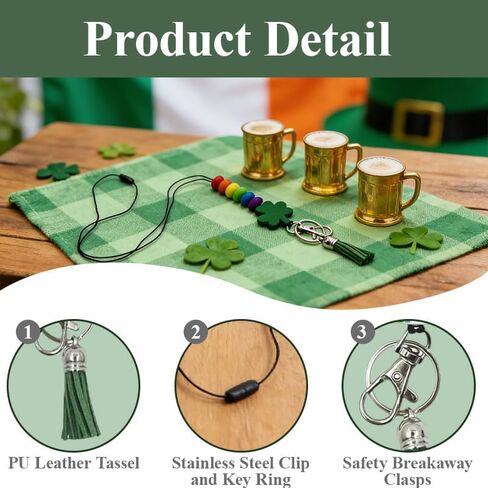 St Patricks Day Teacher Lanyard with Cute Leprechaun Beads, St Patricks Day Lanyard Breakaway Clasp for ID Badges, Fit for School and Classroom Use in Kuwait