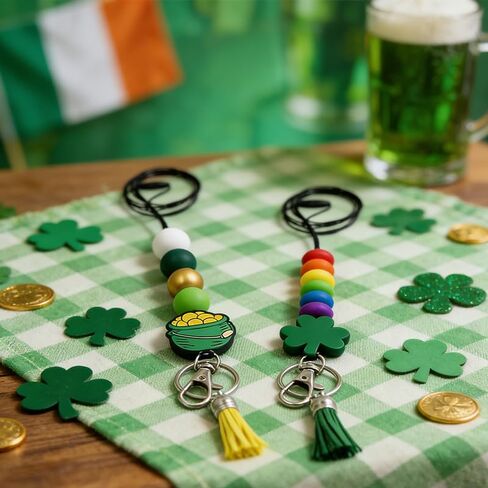 St Patricks Day Teacher Lanyard with Cute Leprechaun Beads, St Patricks Day Lanyard Breakaway Clasp for ID Badges, Fit for School and Classroom Use in Kuwait