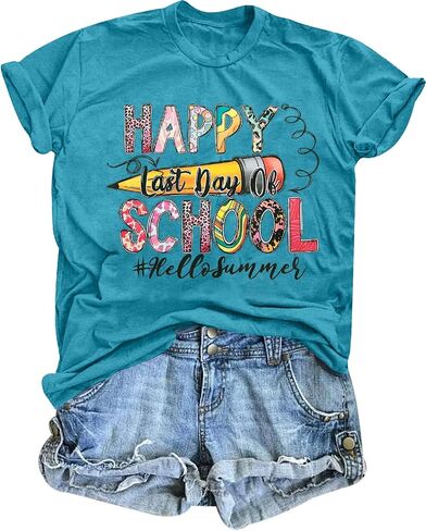 Last Day of School Teacher Shirt: Women Hello Summer T-Shirt School's Out for Summer Happy Graduation Gifts Teacher Tops in Saudi Arabia