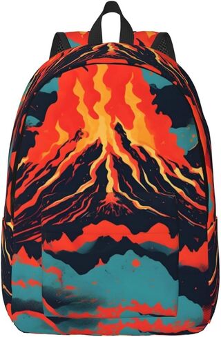 Volcano Print Canvas Backpack, Lightweight Backpack, Ideal For Outdoor, Travel, And Everyday Use in Saudi Arabia