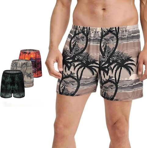 Men Boxer Shorts 3 Pcs Printed Elastic Waistband Underwear Summer Lounge Shorts Casual Loose Fit Underwear in Saudi Arabia