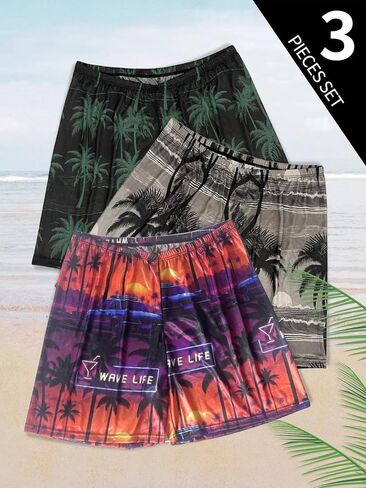 Men Boxer Shorts 3 Pcs Printed Elastic Waistband Underwear Summer Lounge Shorts Casual Loose Fit Underwear in Saudi Arabia