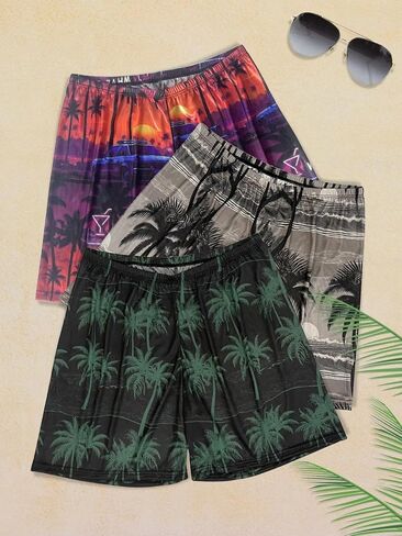 Men Boxer Shorts 3 Pcs Printed Elastic Waistband Underwear Summer Lounge Shorts Casual Loose Fit Underwear in Saudi Arabia