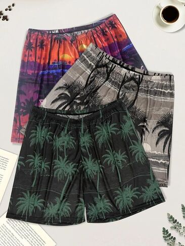 Men Boxer Shorts 3 Pcs Printed Elastic Waistband Underwear Summer Lounge Shorts Casual Loose Fit Underwear in Saudi Arabia