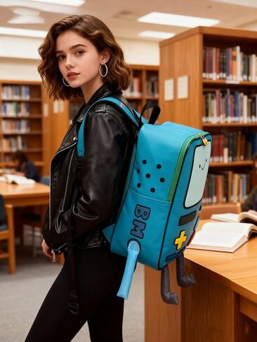 BeeMore Cartoon Robot Travel Laptop حقيبة ظهر لطيفة باللون الأزرق PU Robot Animal Finn Jake Adventure Trip حقيبة ظهر مقاومة للماء حقيبة كمبيوتر جامعية هدية للرجال والنساء تناسب دفتر الملاحظات مقاس 15.6 بوصة in Kuwait