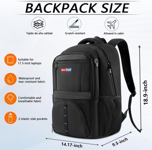 Travel Laptop Backpack, 40L Water-Resistant & Durable Business Backpack, Airline-Approved for Carry-On, Fits 17.3-inch Laptops, Suitable for School & Daily Commute in Saudi Arabia